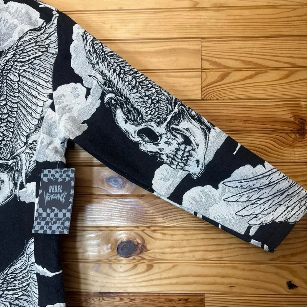 Rebel Vengeance blanket tapestry Jacket Mens medium Skull clouds Streetwear NEW